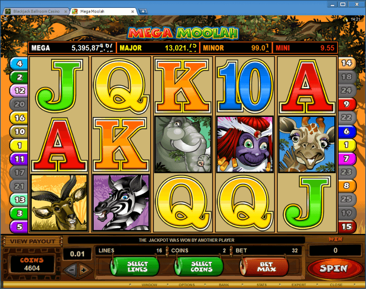 Mega Moolah progressive slot BlackJack Ballroom online casino gambling