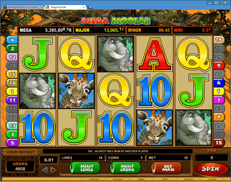 Mega Moolah progressive slot BlackJack Ballroom online casino gambling