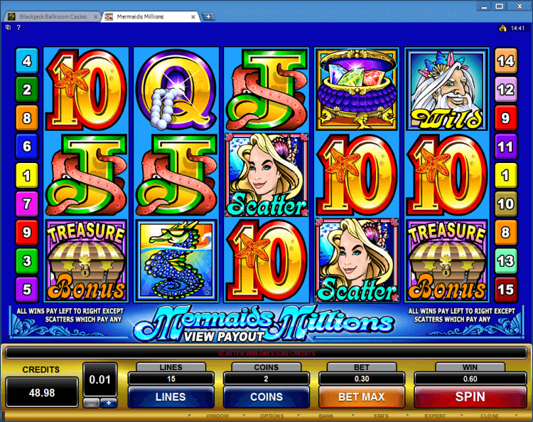 Mermaids Millions bonus slot BlackJack Ballroom online casino gambling