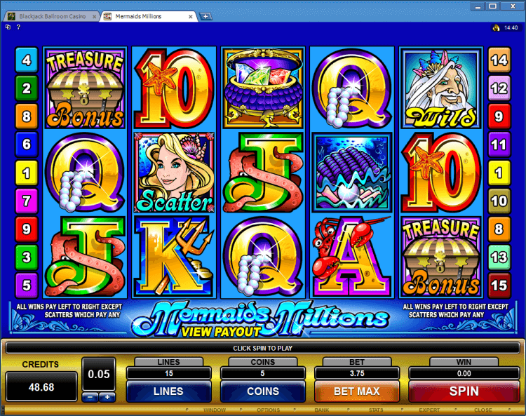 Mermaids Millions bonus slot BlackJack Ballroom online casino gambling