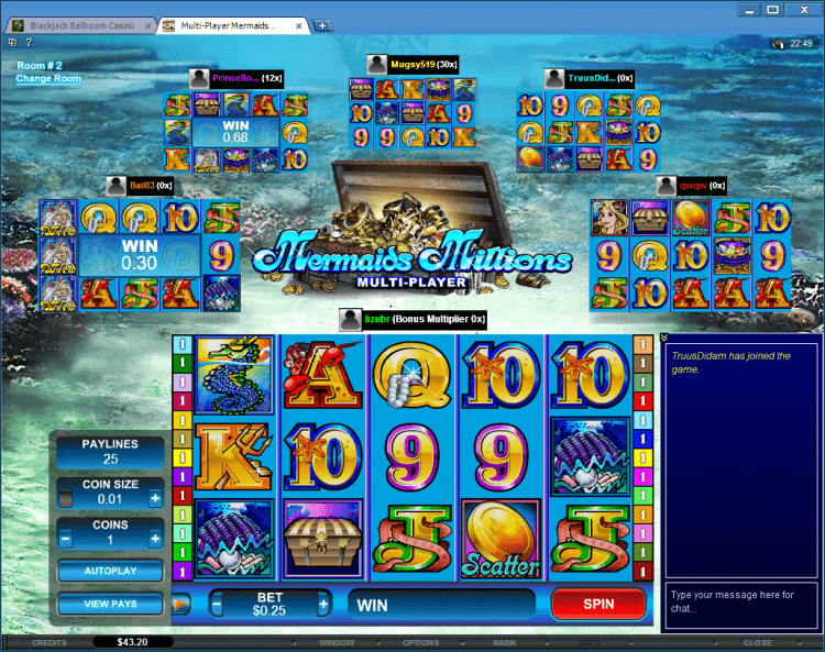 Mermaids Millions Multi-Player slot BlackJack Ballroom online gambling