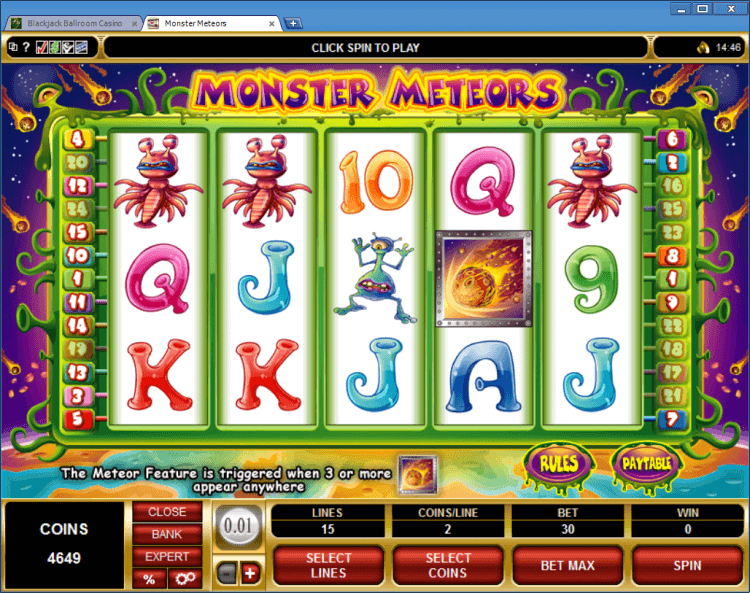 Monster Meteors bonus slot BlackJack Ballroom online gambling casino