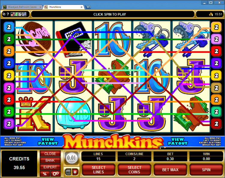 Munchkins regular video slot BlackJack Ballroom online casino gambling