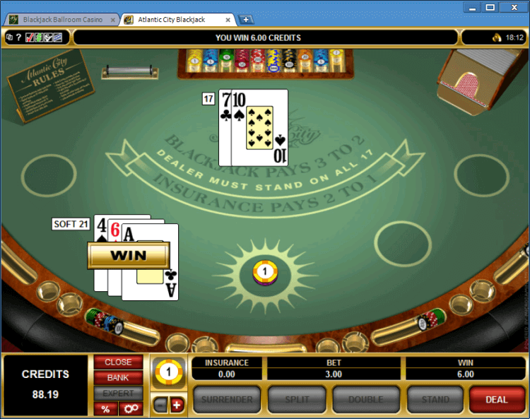 Playing Classic BlackJack and Atlantic City BlackJack at Ballroom online casino