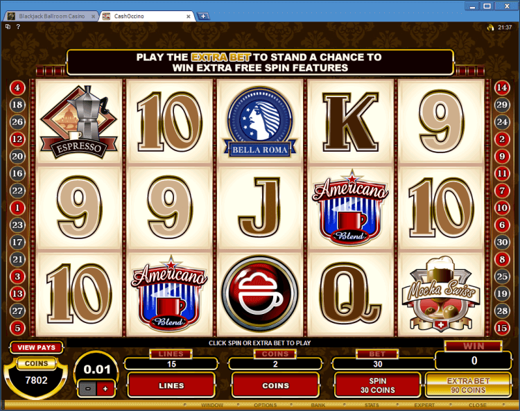 Regular Video Slot CashOccino application BlackJack Ball room